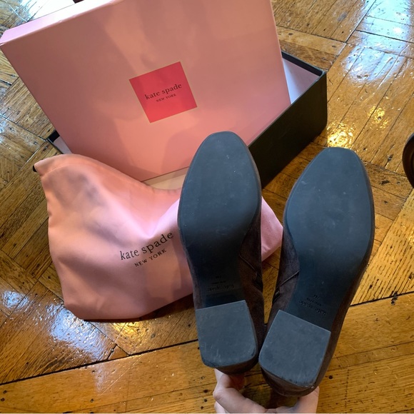 Kate spade New York adalyn ankle boots brown suede round toe chunky block heel - Picture 2 of 6